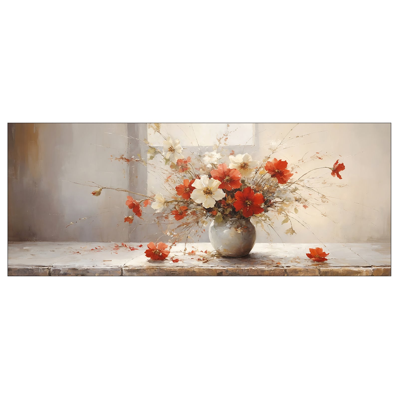 home24 Glazen afbeelding Still Life On Wall A floatglas wit/bruin/rood B: 125 cm, D: 1 cm, H: 50 cm