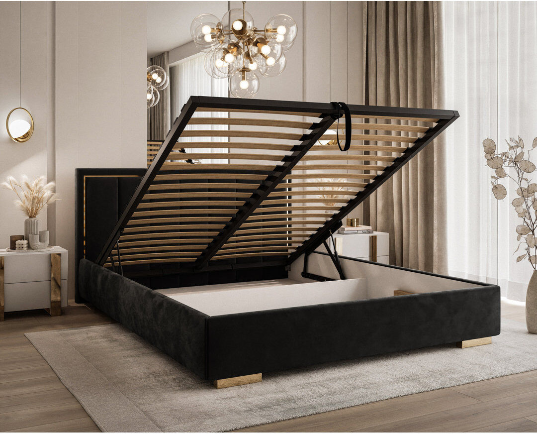 Arte-N Furniture Ltd Upholstered Ottoman Bed Black Small Double (4')