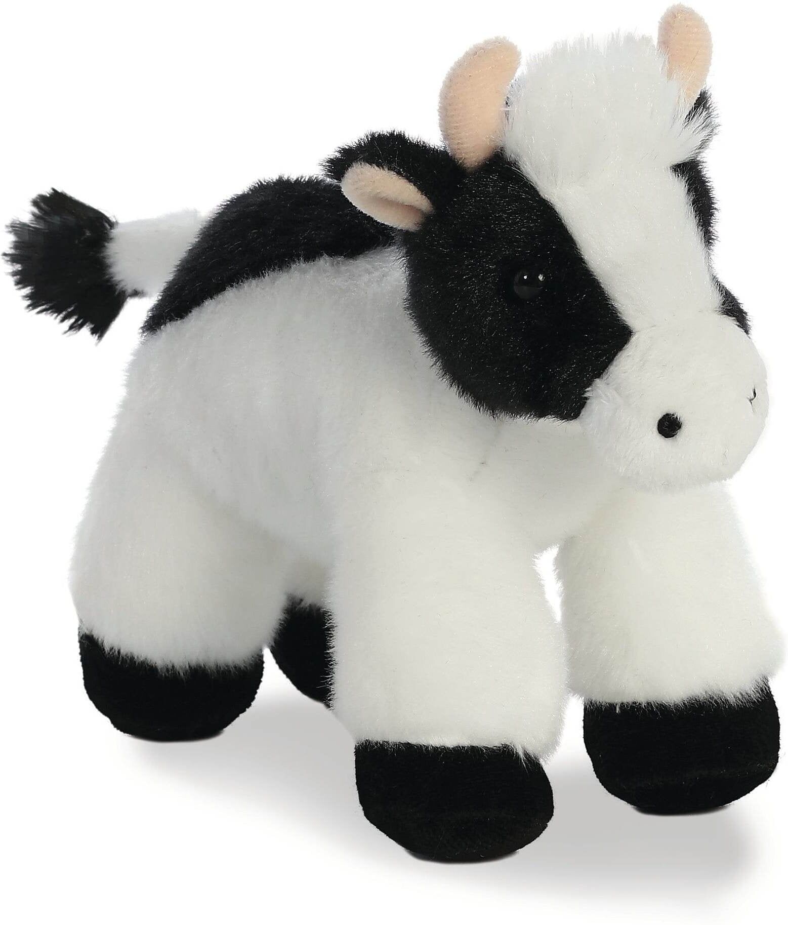 Aurora 8" Plush- Mini Flopsie- Mini Moo Cow, Black and White, 8 in, Eco-Friendly Soft Toy for All Ages