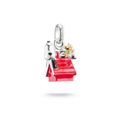Charm-Einhänger THOMAS SABO "THOMAS SABO x Peanuts Snoopy/Woodstock auf der Hundehütte - Connect", rot (silberfarben, gelbgoldfarben, schwarz, rot), Charms, Damen, Silber 925 (recycelt)