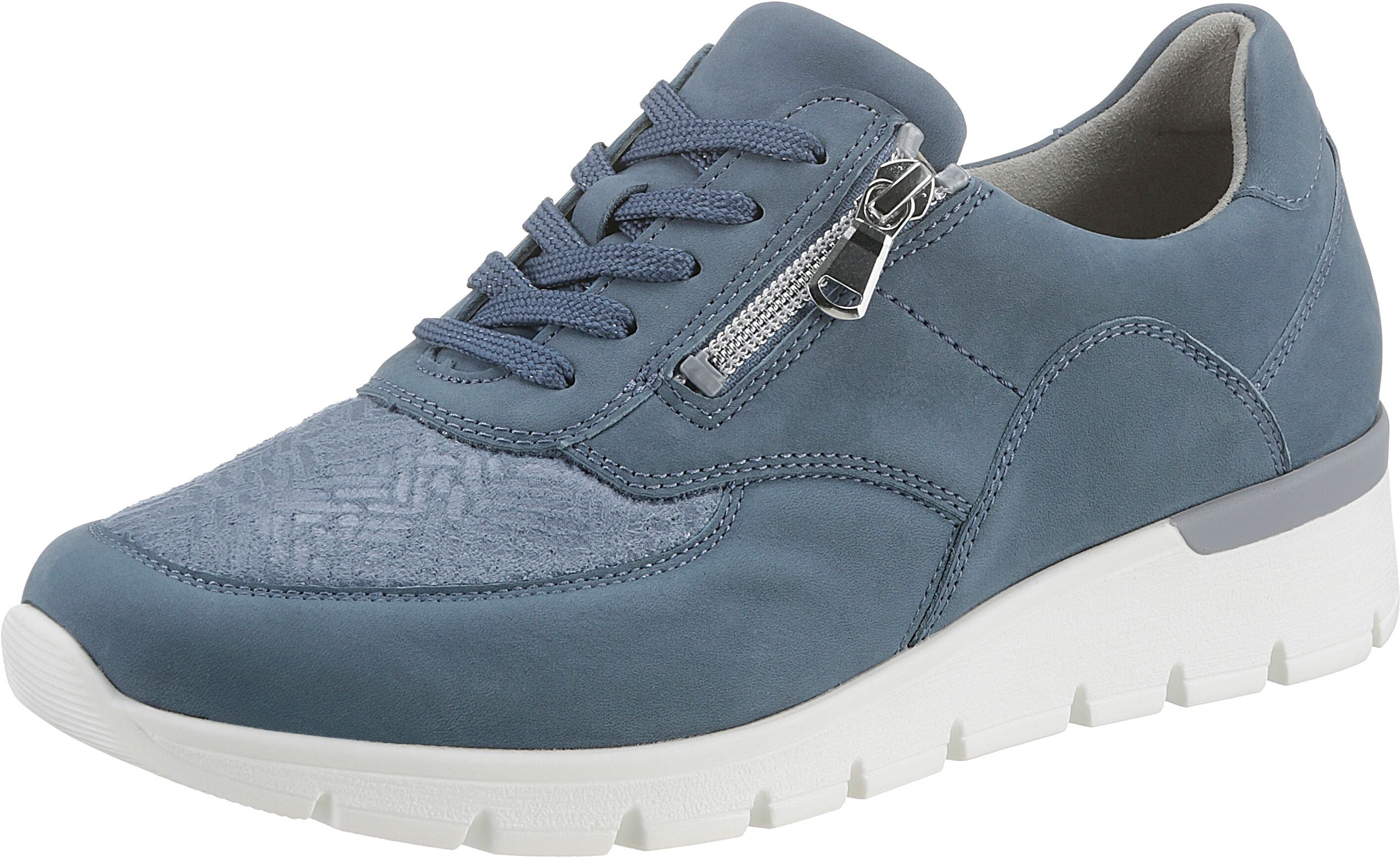 Schnürschuh WALDLÄUFER "K-RAMONA-Soft", Damen, Gr. 4 (37), blau (jeansblau), Nubukleder, Textil, Schuhe Schnürschuh, Freizeitschuh, Halbschuh mit Orthotritt-Ausrüstung, K-Weite jeansblau 4 (37)