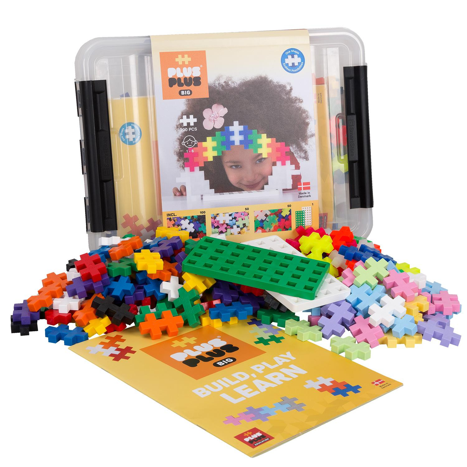 Plus-Plus Big Mix bouwstenen van Plus-Plus A/S, 200 stuks (100 basiskleuren, 50 neonkleuren en 50 pastelkleuren)