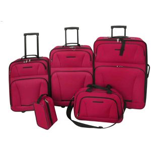 vidaXL Koffer 90155, rot, 5-teilig, Weichschale, mit 2 Rollen, klein / mittel / groß