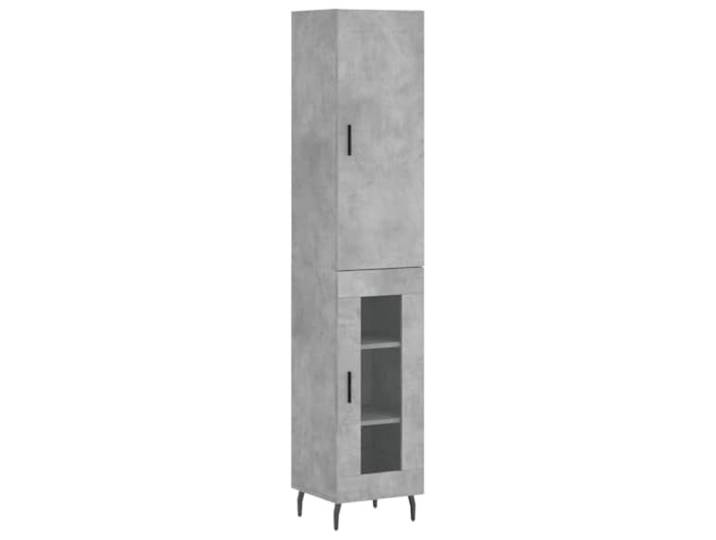 Highboard Betongrau 34,5x34x180 cm Holzwerkstoff mit Türen und Metallfüßen Stauraumschrank, Wohnzimmer, Alltagsgegenstände, glatte Oberfläche, platzsparend
