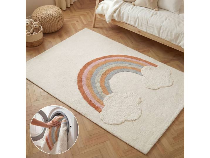 Kinderteppich HANSE HOME Petite Melodie , bunt (creme multifarben), B:140cm H:10mm L:200cm, Baumwolle, Teppiche, Kinderteppich, Waschbar, Handgemacht, Baumwolle, Rutschfest Spielteppich Kinderzimmer