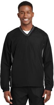 Sport-Tek JST62 Athletic Tipped V-Neck Raglan Wind Shirt in black size 2XL   Polyester