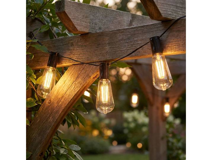 Solar-LED-Lichterkette mit 100 warmweissen LED Glühbirnen, 3,35 m