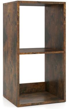 Costway 2 Cube Bookshelf with Back Guardrail for Living Room Bedroom-Rustic Brown