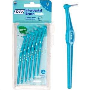 TePe Interdentalbürsten Angle Blau, ISO-Größe 3, Ø 0,6 mm, für mittlere Zahnzwischenräume, 6 Stück