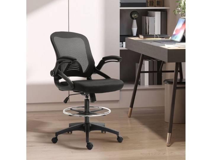 Fauteuil de bureau assis-debout noir avec repose-pieds réglable siège pivotant 64 x 60 x 106-126 cm