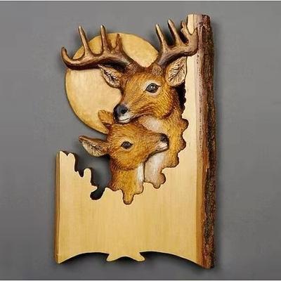 1 Stück Tierschnitzerei Kunsthandwerk Wandbehang Skulptur, Holz Waschbär Bär Hirsch handbemalte Dekoration, für Zuhause Wohnzimmer