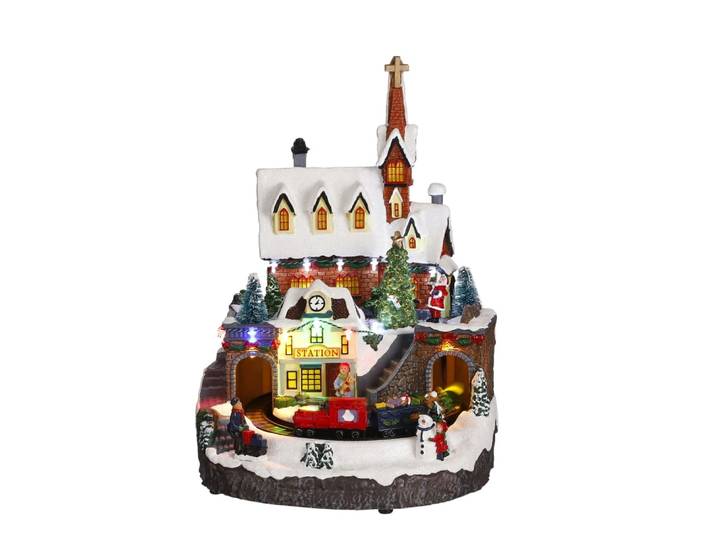 Village de Noël miniature Multicolores Plastique H32.5xl24xL23.5cm