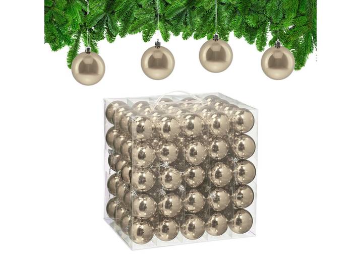Relaxdays Weihnachtskugeln Champagner 100er-Set glänzend Polystyrol, Creme, Kunststoff, 6x7x6 cm, Dekoration, Weihnachtsdekoration, Christbaumschmuck