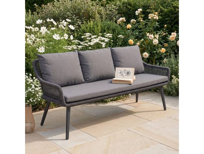 CASA DOMA Ribera Diningbank L-Form, Beine eckig - Rope anthrazit – Raute Modern Country