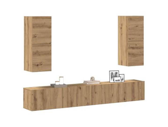 HEFZGDB 4-TLG. TV-Schrank-Set zur Wandmontage in Artisan-Eiche Holzwerkstoff mit Stauraum und robuster Oberplatte für Multimedia-Geräte und Wohnzimmer-Organisation