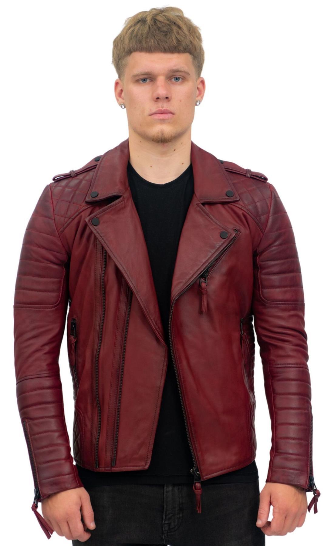 Heren slim-fit brando lederen bikerjack met dubbele rits-Caïro