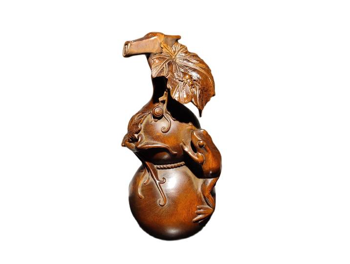 Statue de gourde chinoise exquise, ornements en bois de buis, grenouille sculptée, escargot, araignée, bureau, souvenir d'étude amusant