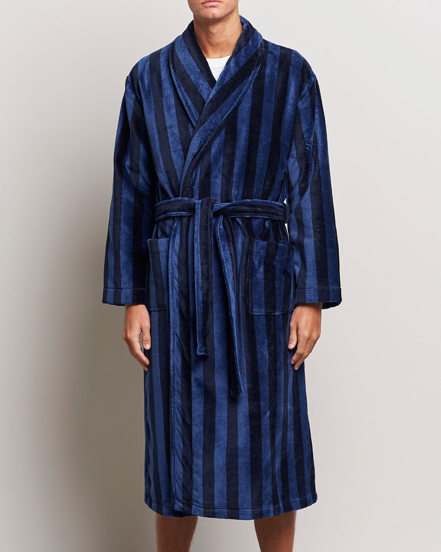 Derek Rose Striped Cotton Velour Gown Navy men M Blå