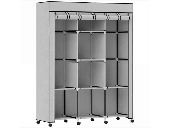 Armoire de Rangement en Tissu - 8 Rayons & 2 Perches à Vêtements - Gris Clair