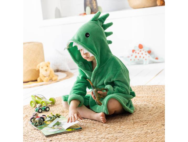Peignoir de bain enfant dinosaure à capuche microfibre toute douce - Blancheporte