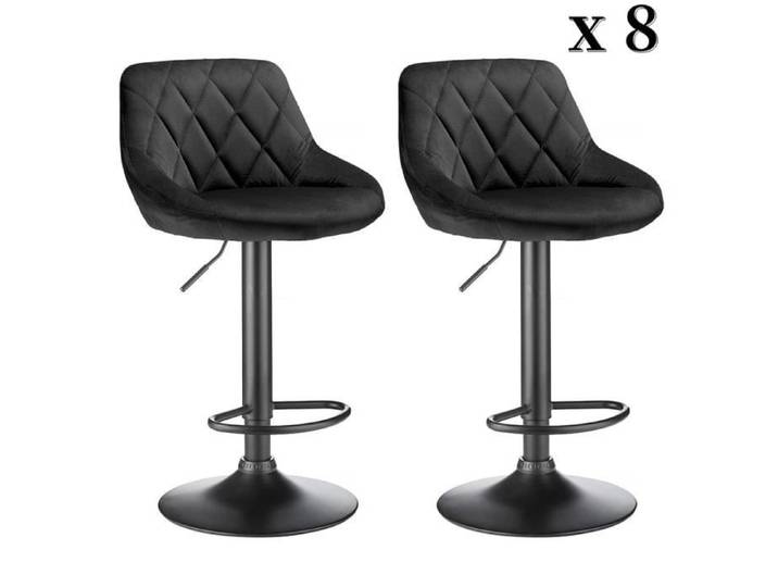 Tabouret de Bar - QIFAshma - Lot de 8 - Noir - Velours et Métal - Réglable en Hauteur