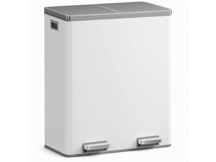 Floordirekt Mülleimer Küche 2×30L Weiß 2-Fach Mülltrennung, Treteimer Küche, Metall, Soft-Close, luftdicht, Kunststoff-Inneneimer, Klappdeckel – (Felix)