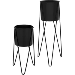 ML-Design 2er Set Blumenständer 27x27x48,5 / 35,5x34x75 cm Schwarz aus Stahl