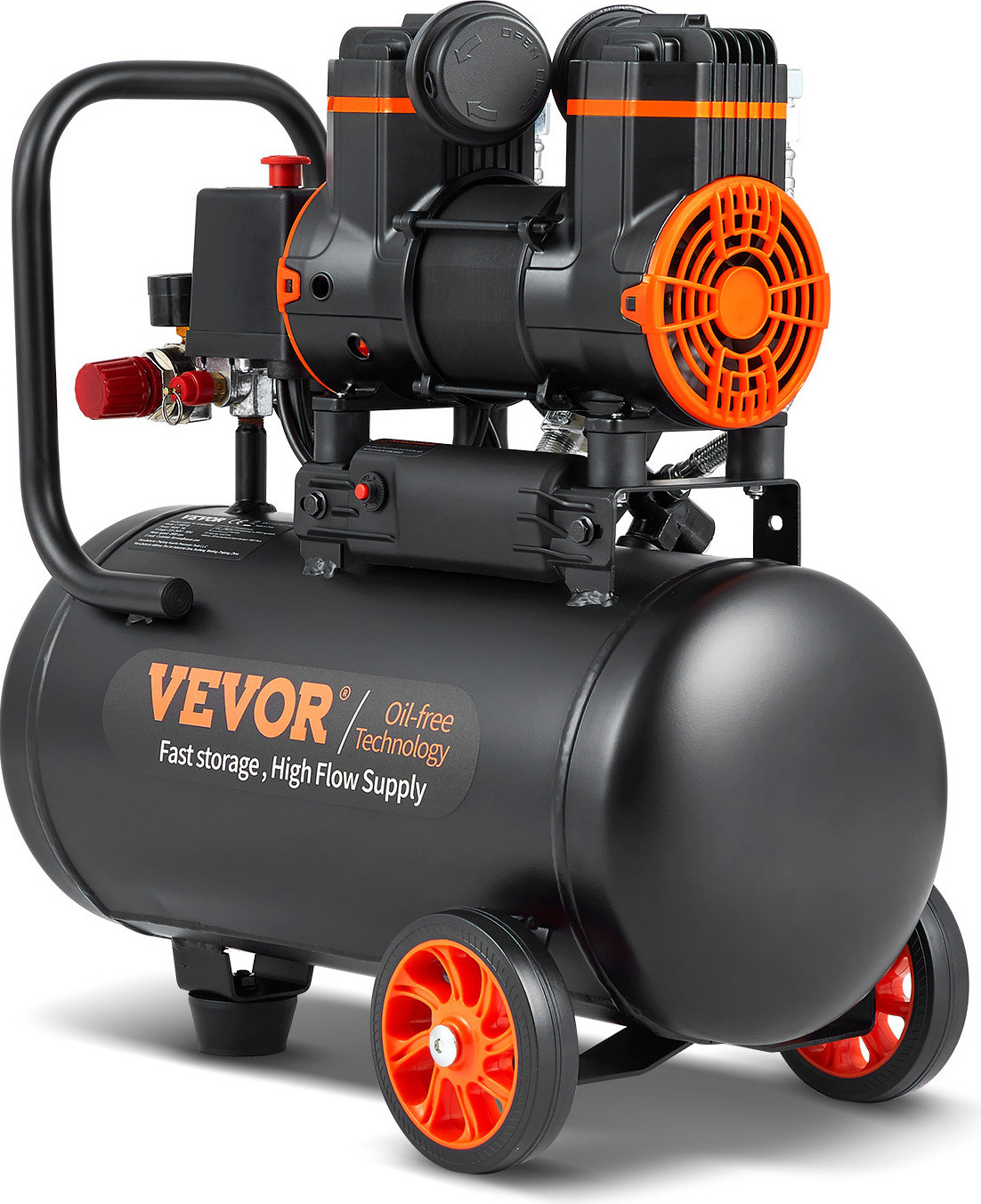 VEVOR Olievrije Luchtcompressor 18 Liter, 900W, Ultra Stille Compressor 70 dB, Zwart