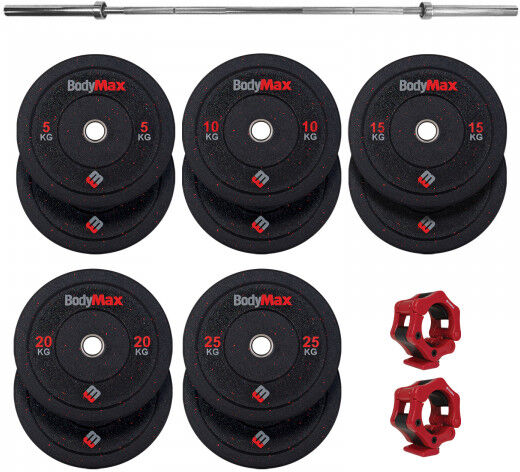 BodyMax Rubber Crumb Bumper Weight Set with Bar - 150kg