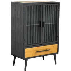 VITRINE aus Metall und Holz und Glas, schwarz, 61x32x91cm