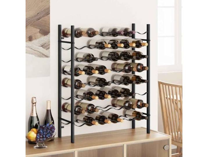 smnyxs Flaschenregal für 48 Flaschen, schwarz pulverbeschichtetes Metall Modernes Design, einfache Montage, optimale Stapelung, edle schwarze Oberfläche, pflegeleicht