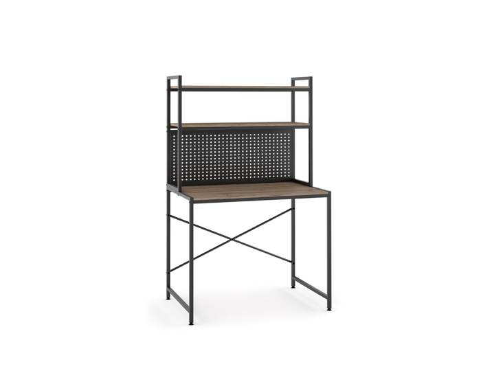 Bureau industriel finition noyer et acier graphite 148x84x50 cm