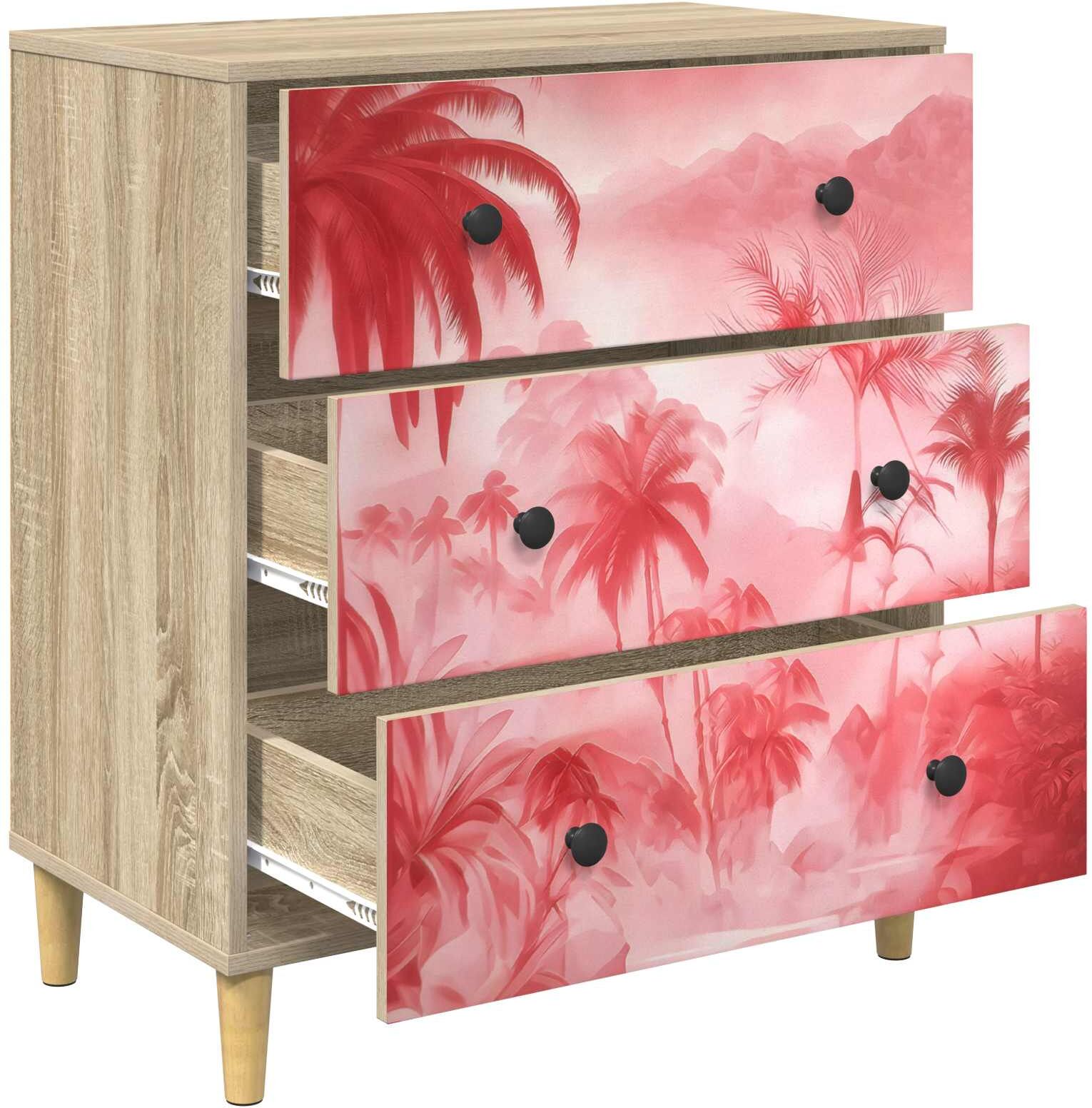 vidaXL Commode AACHEN Imprimé palmier rose 66 x 36,5 x 75 cm Sonoma