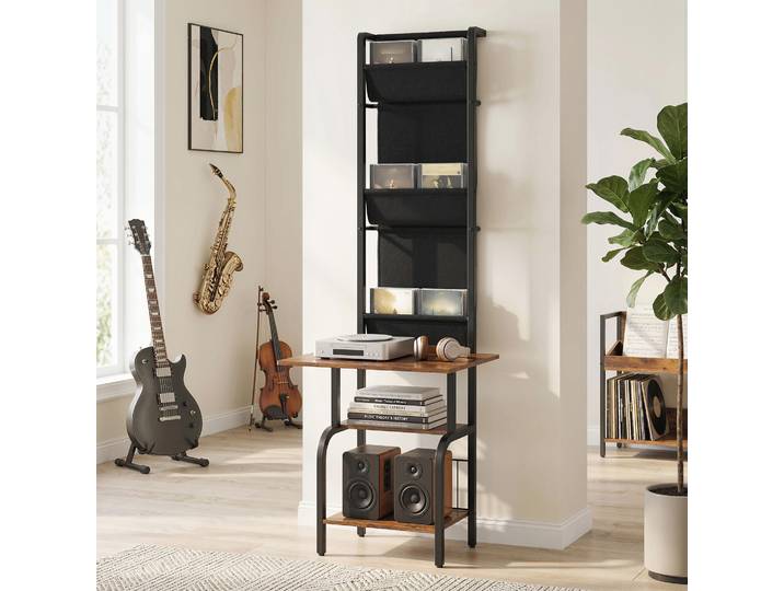 HOMCOM Étagère CD Industrielle Bois Rustique avec 3 Pochettes