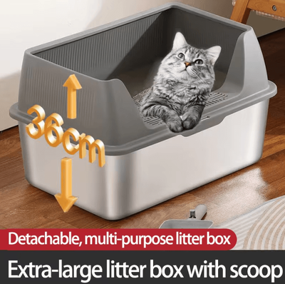 Inspire Curations SteelGuard XL Stainless Steel Cat Litter Box With Lid b Complete Set