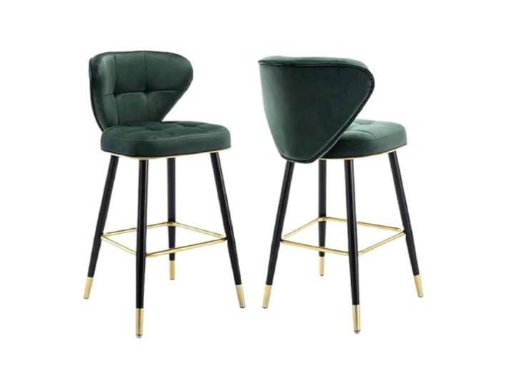 VNCdfhETs Barstuhl Samthocker Stühle 2 Stück Barhocker Barstuhl Mit Metallbeinen Schwarz Polsterung Hohe Hocker Höhe Thekenhocker Barhocker(Grün,Sitting Height 75cm)