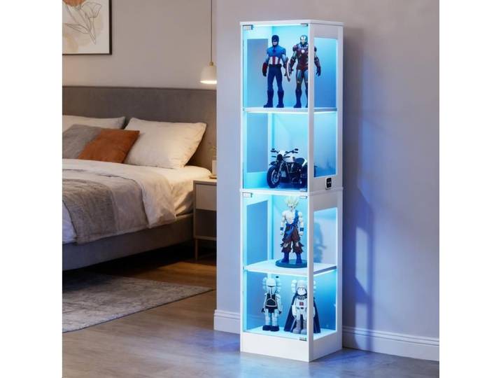 Vitrine avec LED 4 niveaux meuble vitrine blanc en verre anti-poussière avec capteur intelligent 40x35x165 cm pour salon