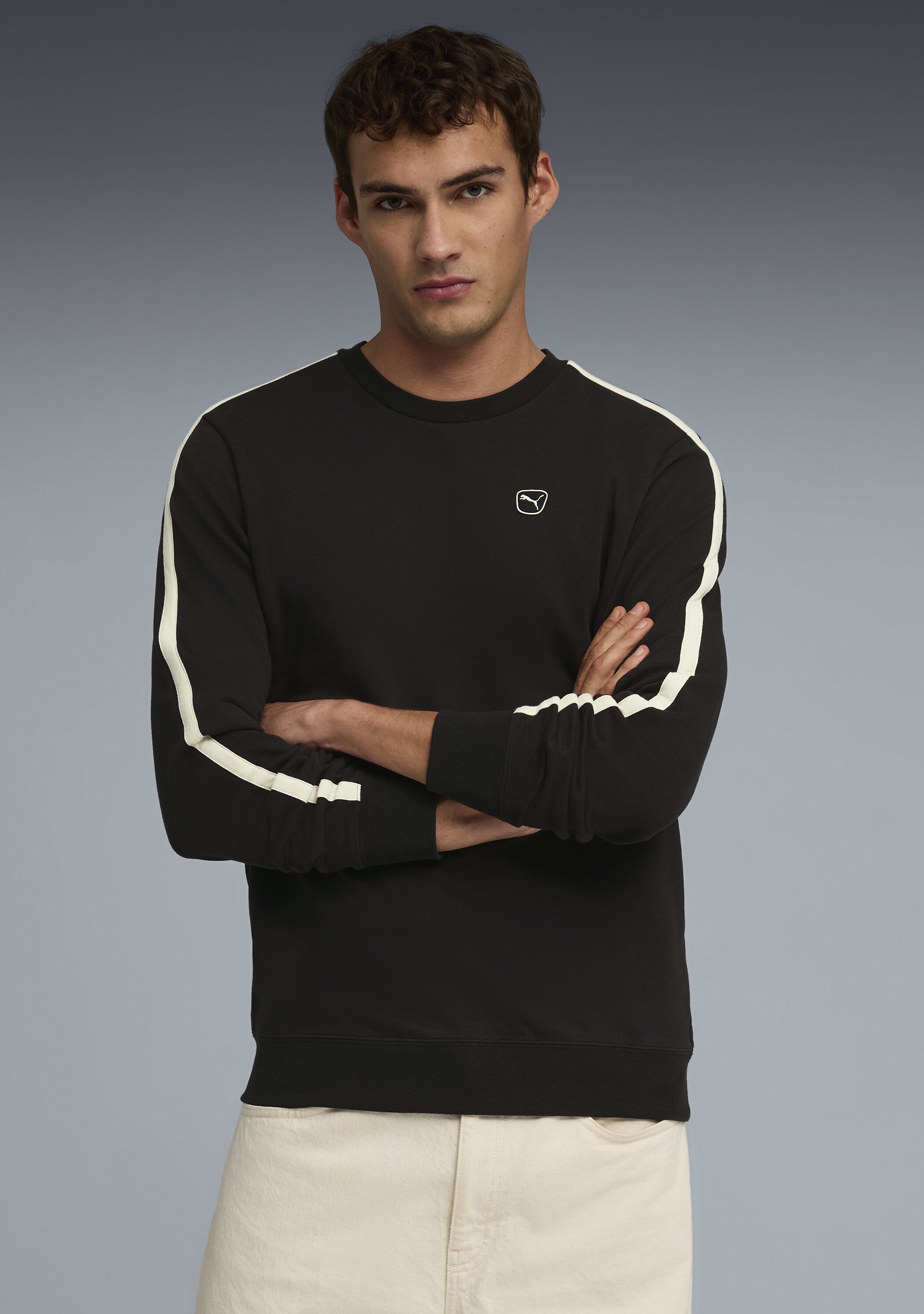 Langarmshirt PUMA "ESS ELEVATED CREW TR", Herren, Gr. S, puma schwarz, Sweatware, Obermaterial: 100% Baumwolle, unifarben, regular fit normal, Rundhals, Shirts Langarmshirt, Regular Fit, Langarm, sportlicher Stil, Rundhalsausschnitt puma schwarz S
