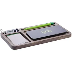 InLine WoodCharge – Organizer mit integrierter Qi-Ladefläche aus Walnuss-Holz (15 W), Wireless Charger, Braun