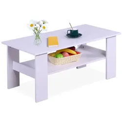 Relaxdays Couchtisch mit unterer Ablage Weiß
