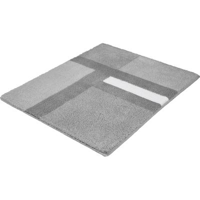 Badematte KLEINE WOLKE "»Ariana«, Badvorleger, Badezimmer Teppich", grau (kiesel), H:20mm, Polyester, Badematten, Badematte, Geometrisches Design mit kontrastierendem Mittelstreifen