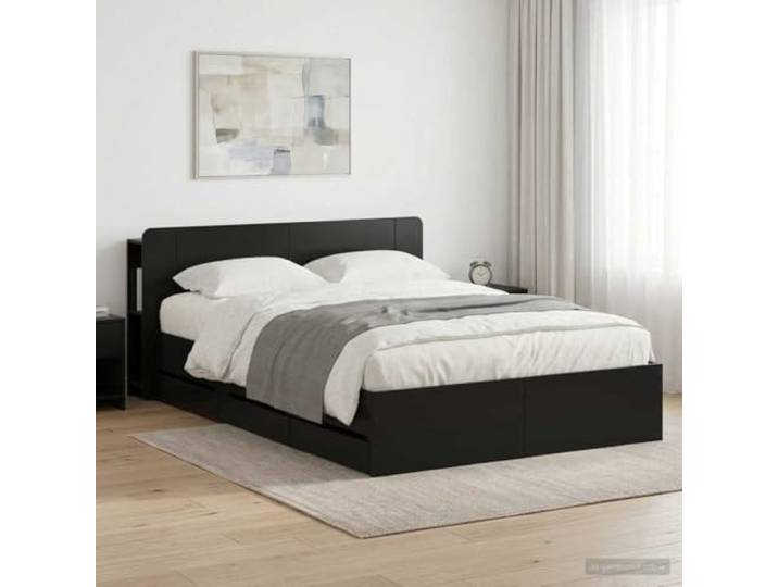 RJPLMFV Bettgestell mit Stauraum, 150 x 200 cm, Holz, Schwarz Integrierte Schubladen, modernes Design, robuste Konstruktion, feste Latten, einfache Montage