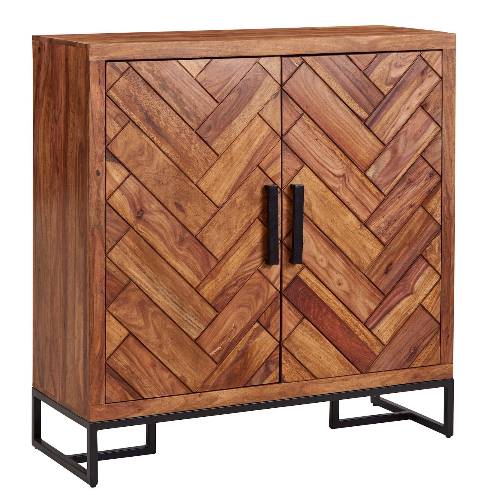 KADIMA DESIGN Schuhschrank Sheesham, 100x105x40 cm, Fischgrätmuster, große Ablage