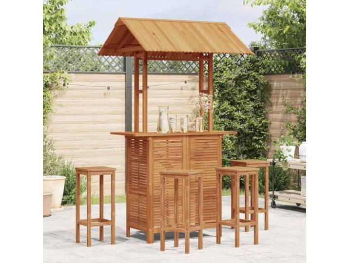 KPOUTRFG Stehtisch mit Dach 113x106x217 cm Akazie Massivholz Fuer Garten, Terrasse, Veranda, Robust und Stabil, Schutz vor Sonne, Montage Erforderlich