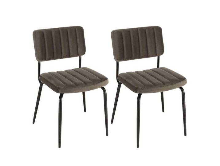 MACABANE AGATHE - Lot de 2 chaises velours gris foncé pieds en métal noir