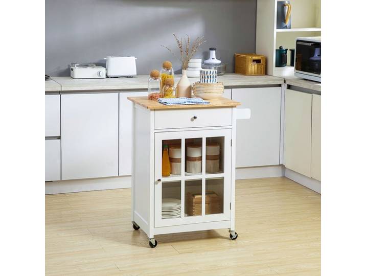 Chariot Roulant Desserte Cuisine Aspect Chêne Clair Blanc