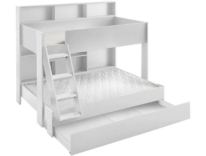 Relita Etagenbett viel Stauraum, pflegeleichte Melamin Oberfläche, 3 Farben zur Wahl (viele Regalfächer an der Bettrückseite, inkl. Schublade auf Rollen), viel Stauraum, pflegeleichte Melamin Oberfläche, 3 Farben zur Wahl