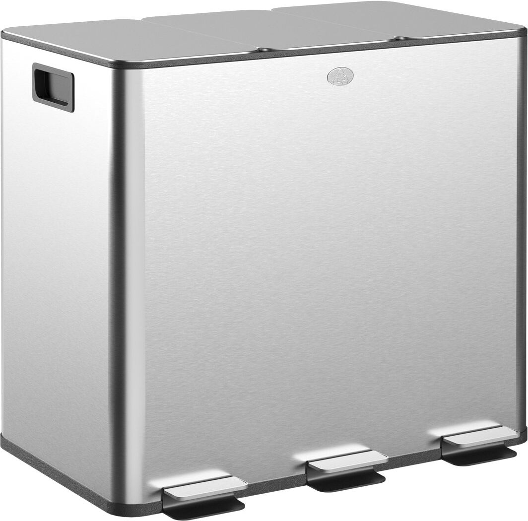 Symple Stuff HOMCOM 3 x 15L Triple Kitchen Bin Pedal Bin for Recycling and Waste, Silver Tone Silver 45L