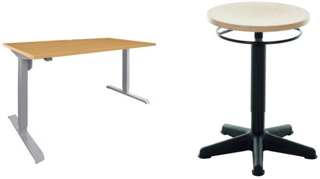 Set STIER Elektrisch Höhenverstellbarer Schreibtisch 501-33 160x80cm, Buche mel. + Arbeitshocker mit Gleitern Sitzhöhe 440-630mm Buche natur