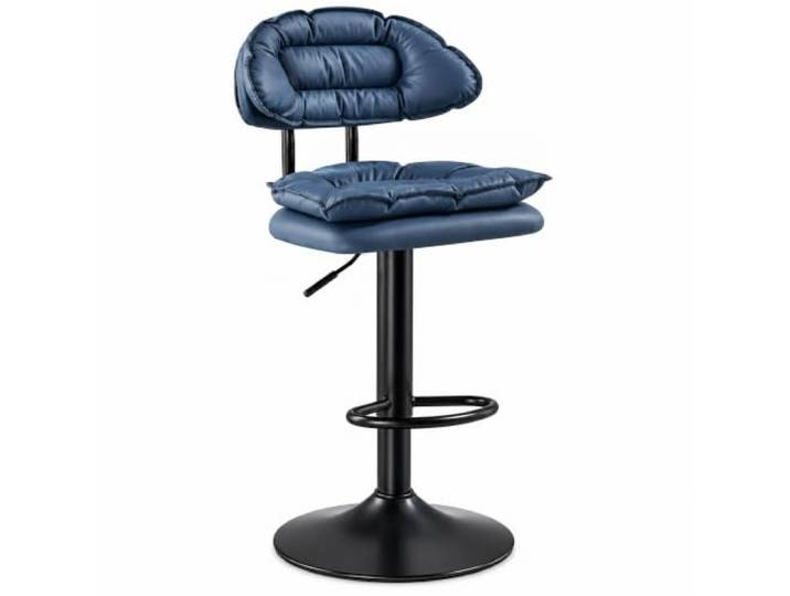 JSWHYBD 360° Drehbarer Barhocker, Höhenverstellbar mit Rückenlehne Gepolsterter Sitz, Fußstütze & Stabiler Sockel für Küche, Insel, Hausbar und Essbereich(Navy Blue,Single)